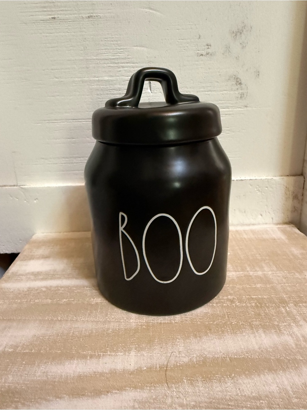 Rae Dunn Black Ceramic 'BOO' Halloween Jar